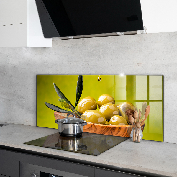 Sklenený obklad do kuchyne Zelené čerstvé olivy