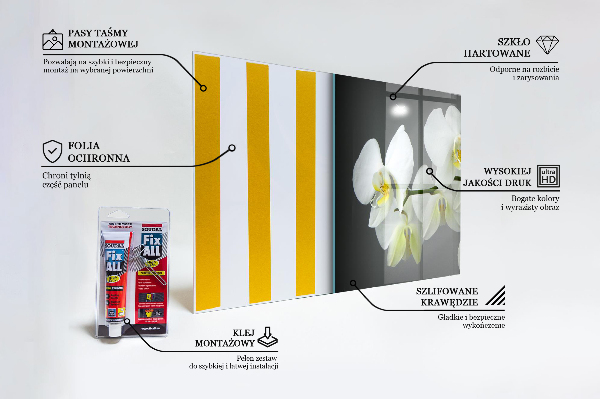 Sklenený obklad do kuchyne Biela orchidea na čiernom pozadí