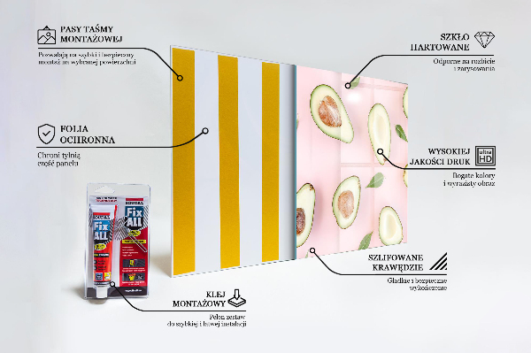 Sklenený obklad do kuchyne Zloženie s avokádom