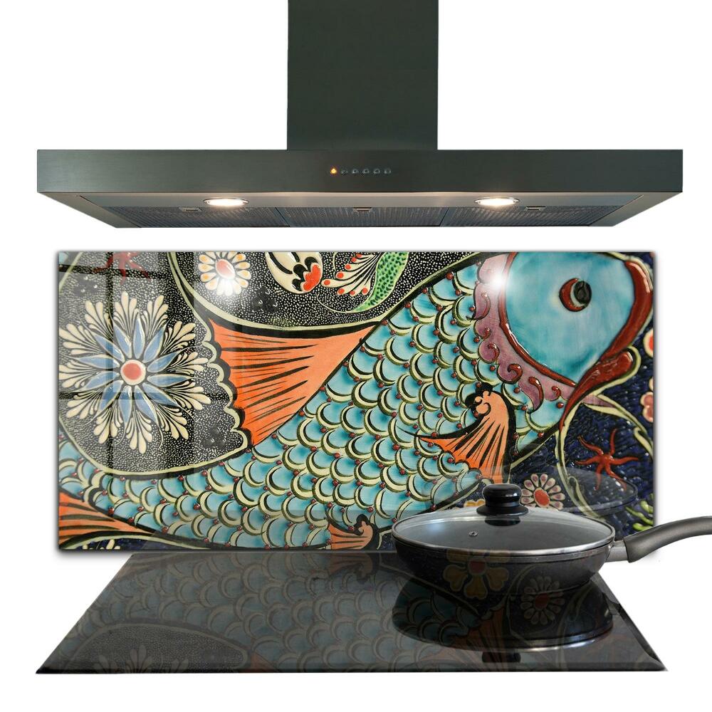Sklenený obklad do kuchyne Mosaic fish vintage keramika