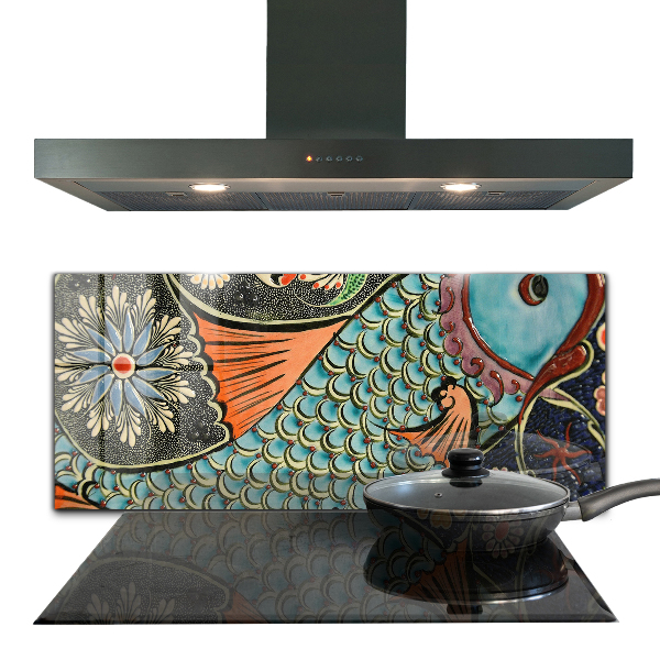 Sklenený obklad do kuchyne Mosaic fish vintage keramika