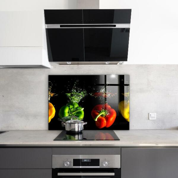 Sklenený obklad do kuchyne Farebné papriky pod vodou