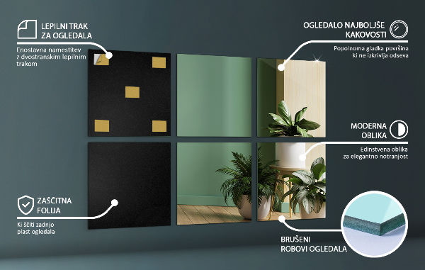 Zrkadlové obkladačky 6 ks 16x16 cm