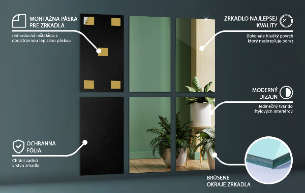 Samolepiace zrkadlové dlaždice 6 ks 30x20 cm