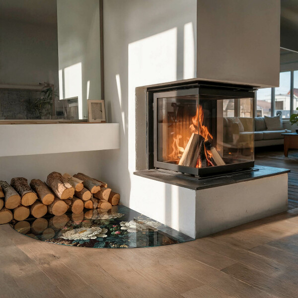 Sklenená podložka pod krbové kachle Kvetinový vzor s motýľmi