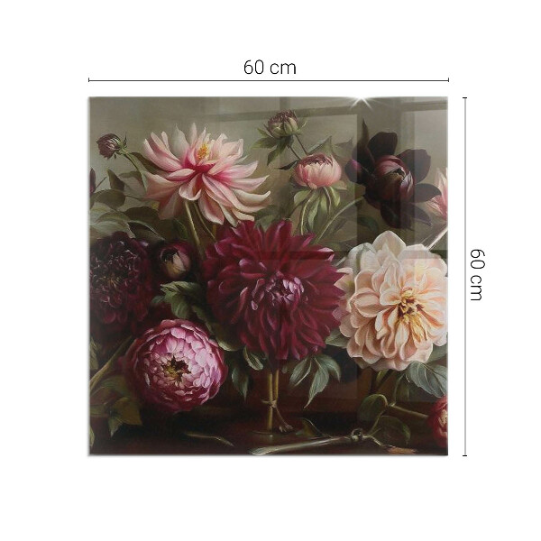 Štvorcová sklenená podložka pod krb Kytica kvetov v detaile