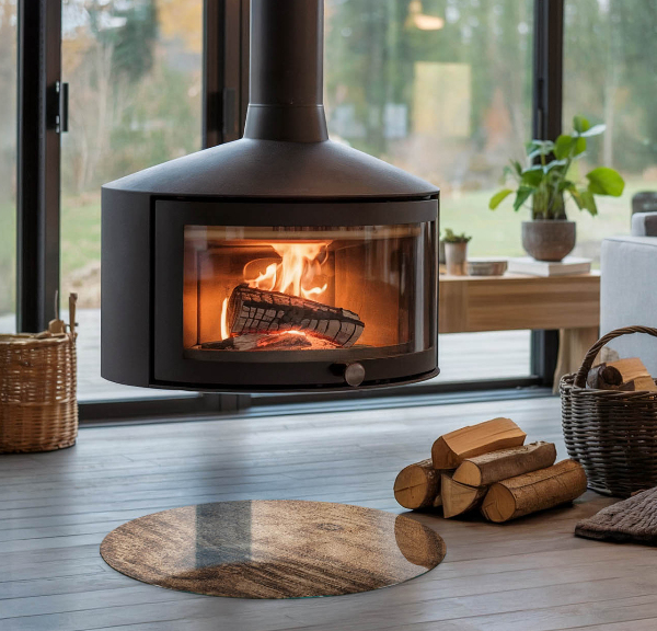 Okrúhle sklo pod krb Vzor prírodného dreva