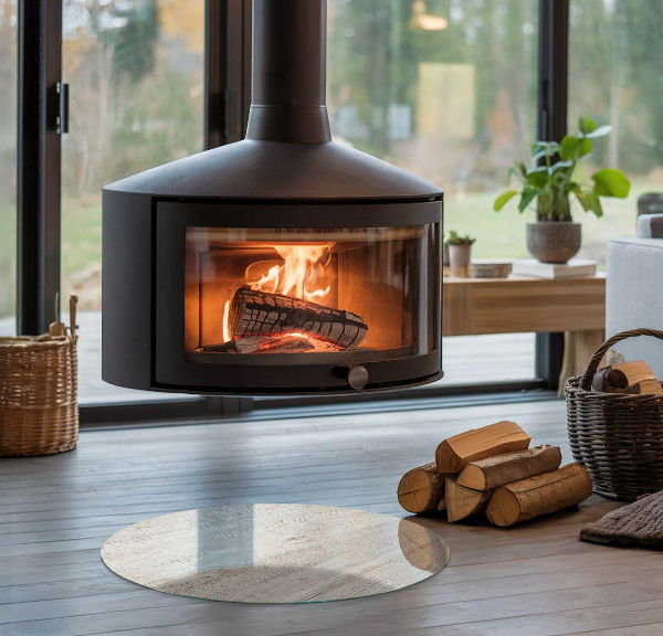 Okrúhla podložka pod krbové kachle Svetlá textúra dreva