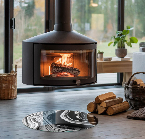 Okrúhla nehorľavá podložka pred krb Abstraktné vlny a čiary