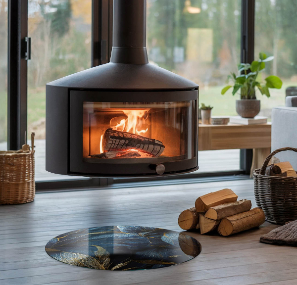 Okrúhla podložka pod krbové kachle Elegantná textúra listov