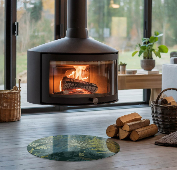 Okrúhla podložka pod krbové kachle Rastlinné motívy s motýľmi