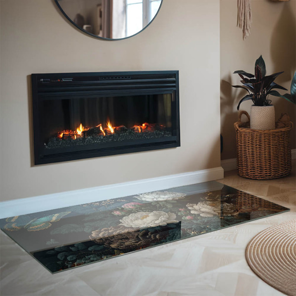 Obdĺžniková podložka pod krb Kvetinový vzor s motýľmi