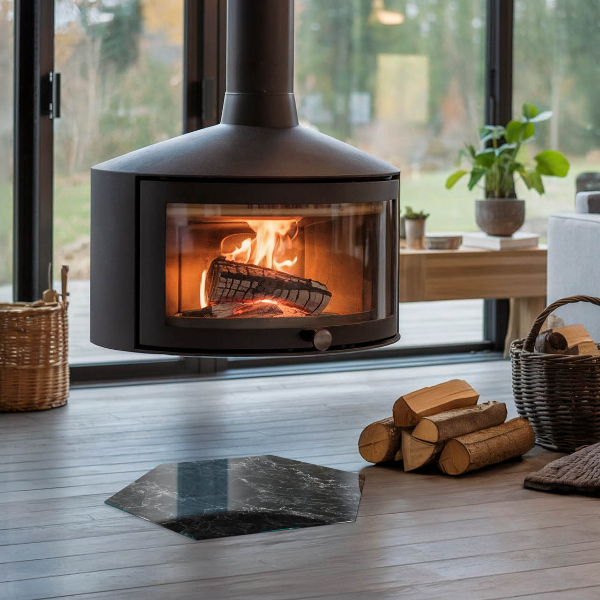 Šesťuholníková podložka pod krbové kachle Elegantný mramorový vzor