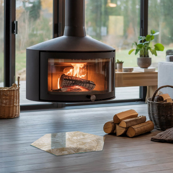 Šesťuholníkové sklo pod krb Listy v jemných vzoroch