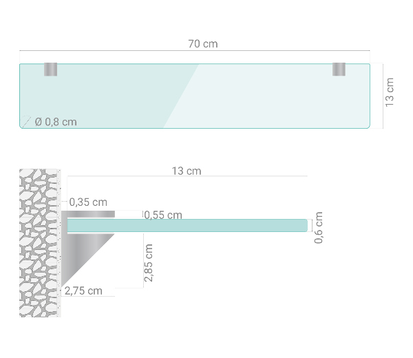 Kúpeľňová polička 70x13 cm
