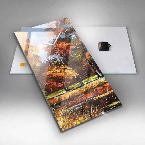 Vertikálne hodiny Jesenná krajina s riekou