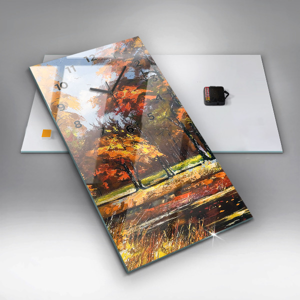 Vertikálne hodiny Jesenná krajina s riekou