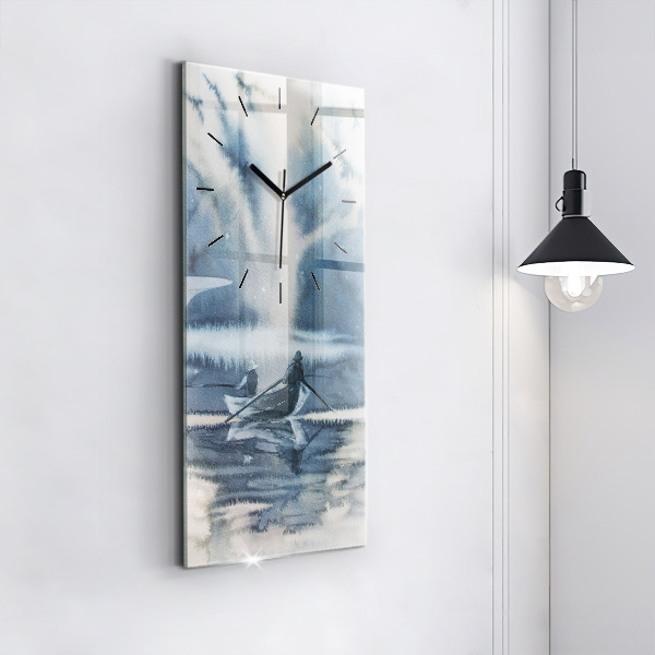Vertikálne hodiny Zimné jazero Łódka