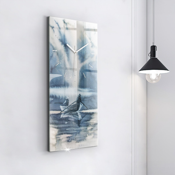 Vertikálne hodiny Zimné jazero Łódka