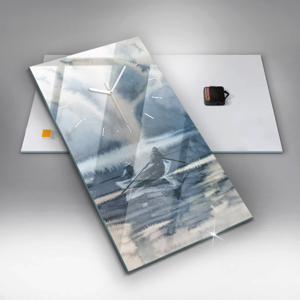 Vertikálne hodiny Zimné jazero Łódka