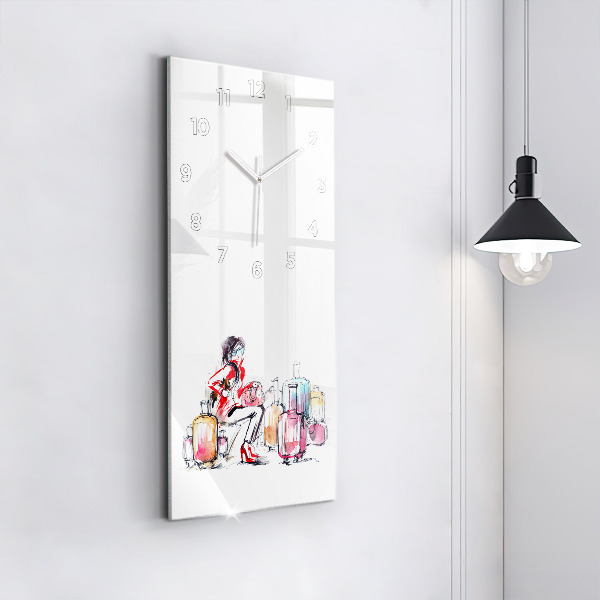 Vertikálne hodiny Žena s kuframi