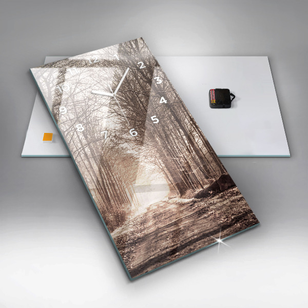 Vertikálne hodiny Lesná cesta v sépiovej farbe