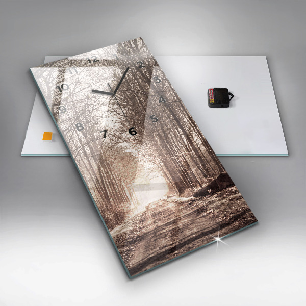 Vertikálne hodiny Lesná cesta v sépiovej farbe