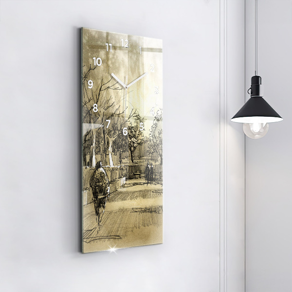 Vertikálne hodiny Park a stromy v sépiovej farbe