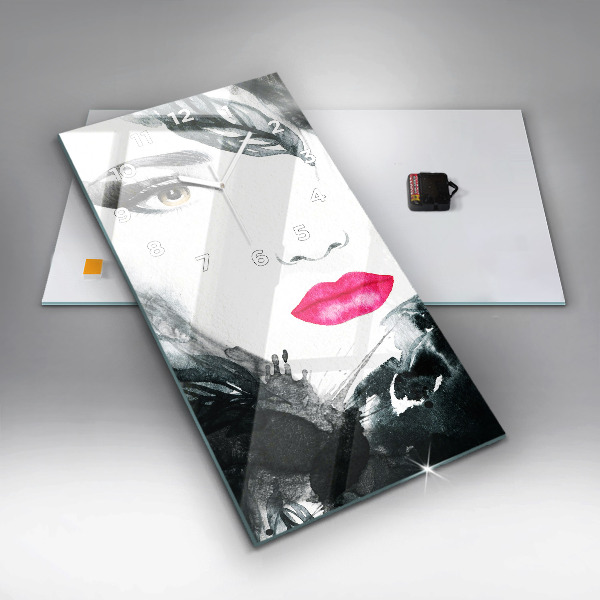 Vertikálne hodiny Portrét ženy s červenými perami