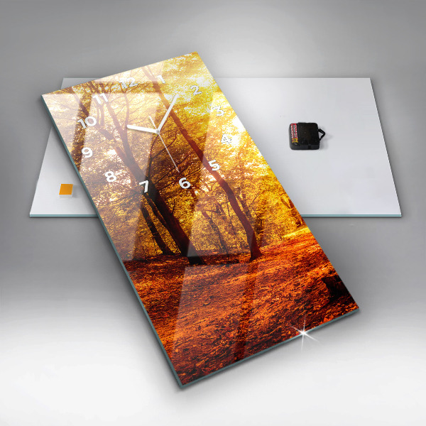 Vertikálne hodiny Lesná krajina na slnku