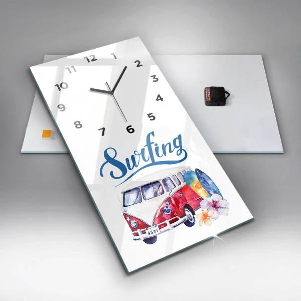 Vertikálne hodiny Auto a nápis Surfing
