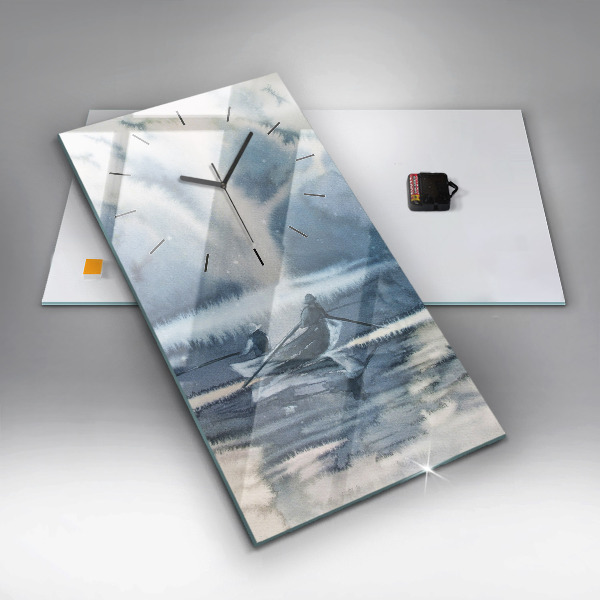 Vertikálne hodiny Rybár na jazere