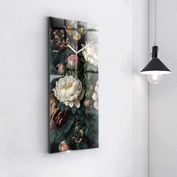 Vertikálne hodiny Kvetinové a zlaté motýle