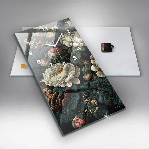Vertikálne hodiny Kvetinové a zlaté motýle