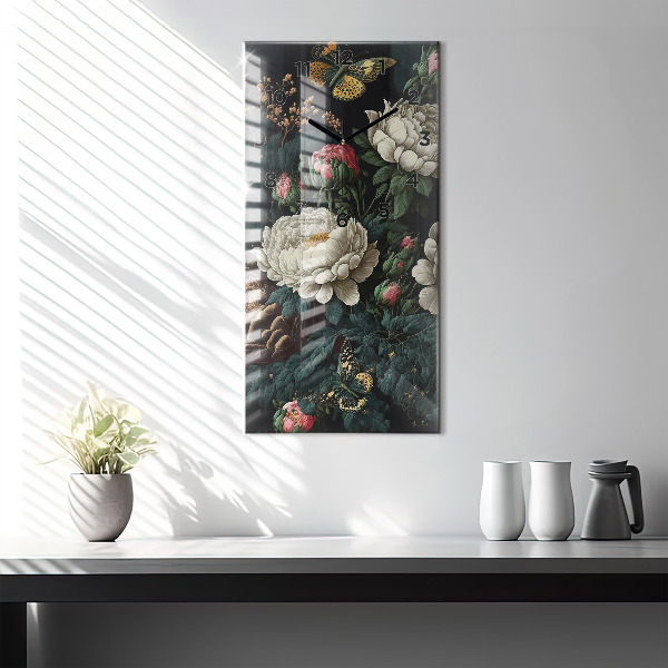 Vertikálne hodiny Kvetinové a zlaté motýle