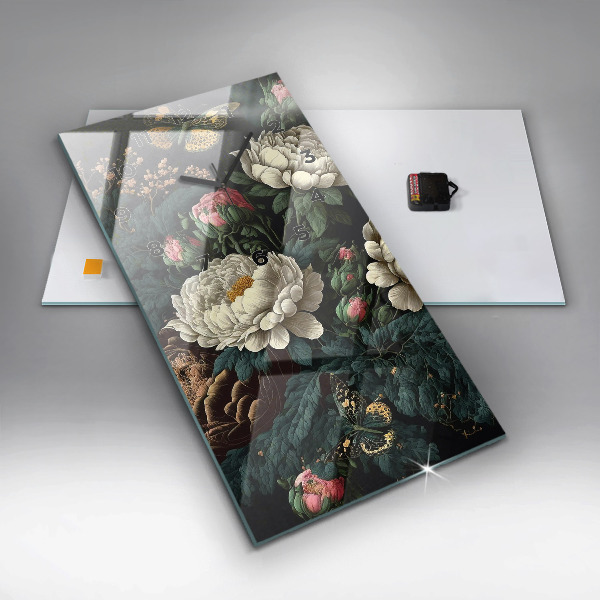 Vertikálne hodiny Kvetinové a zlaté motýle