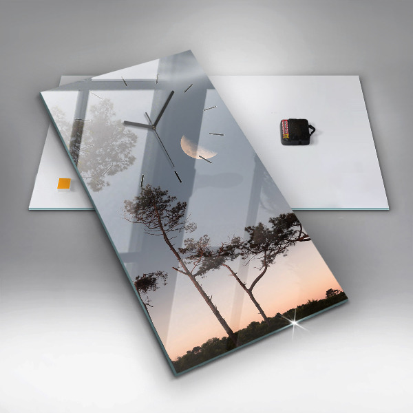 Vertikálne hodiny Polmesiac a stromy