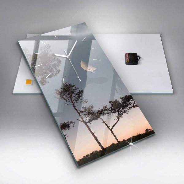 Vertikálne hodiny Polmesiac a stromy