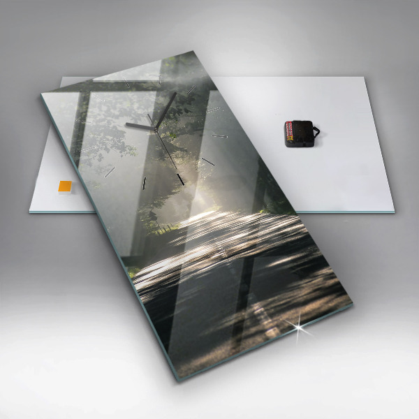 Vertikálne hodiny Lesná cesta a pruhy slnečného svetla