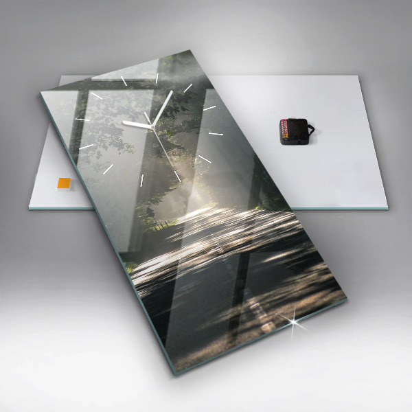 Vertikálne hodiny Lesná cesta a pruhy slnečného svetla