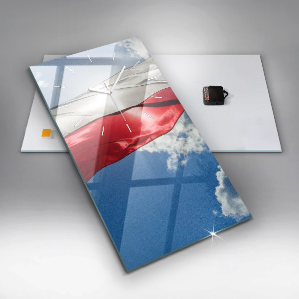 Vertikálne hodiny Poľská vlajka proti oblohe