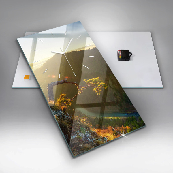 Vertikálne hodiny Západ slnka nad horami