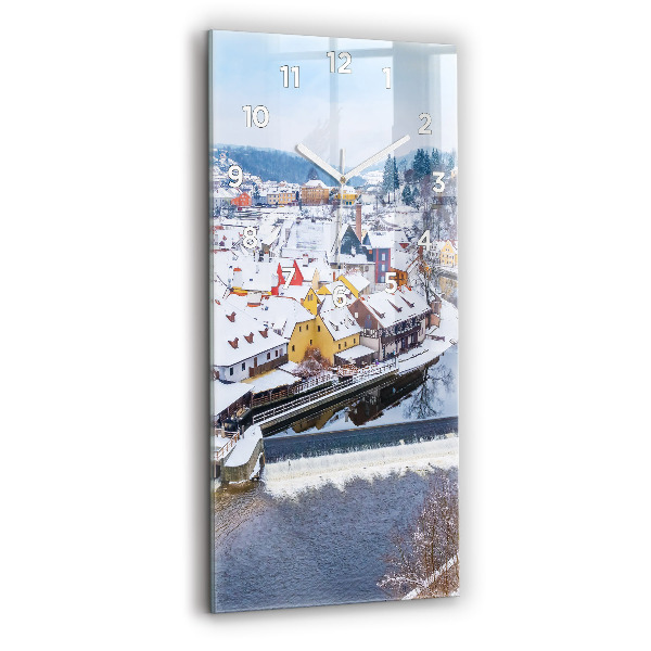 Vertikálne hodiny Panoráma mesta v zime