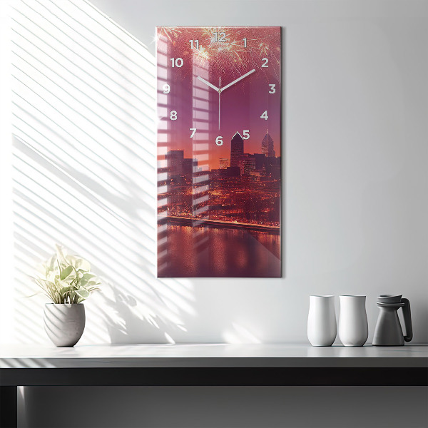 Vertikálne hodiny Mesto v noci vo Philadelphii