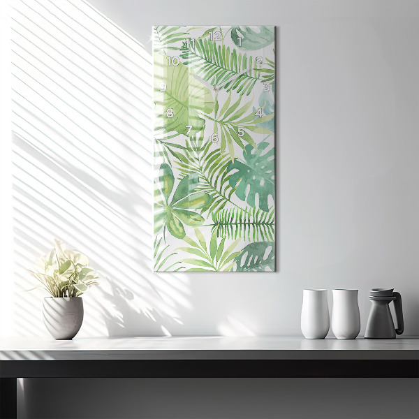 Vertikálne hodiny Zelené listy