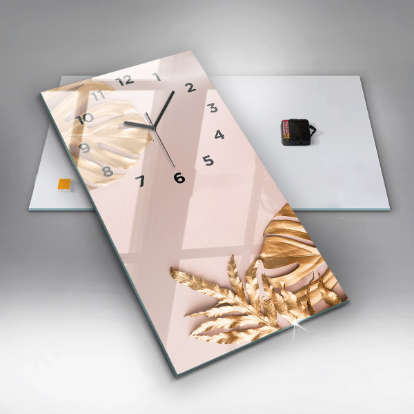 Vertikálne hodiny Zlaté tropické listy