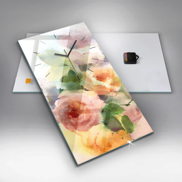 Vertikálne hodiny Ruže vo váze s akvarelom