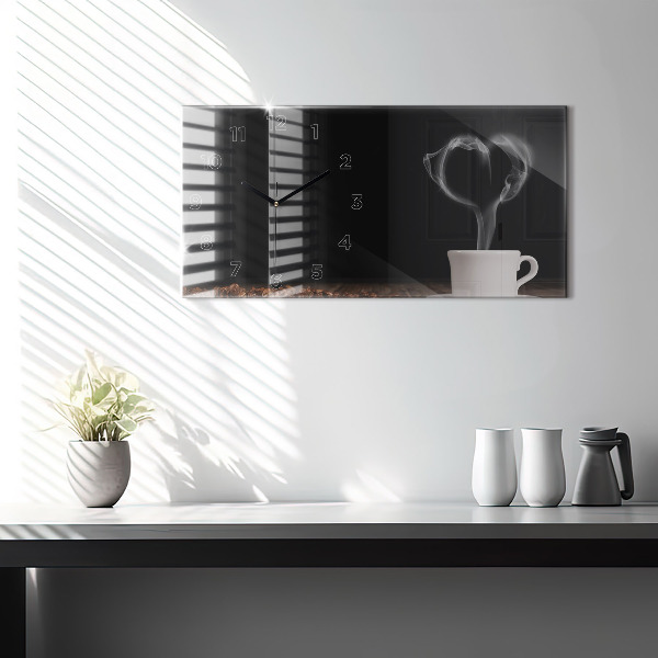 Horizontálne hodiny Šálka horúcej kávy