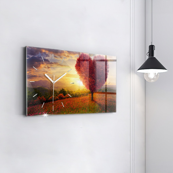 Horizontálne hodiny Láska strom srdca