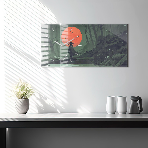 Horizontálne hodiny Samuraj v lese
